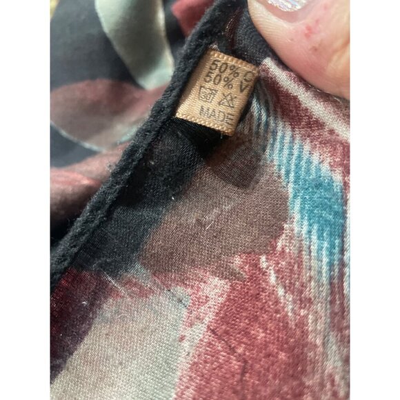 Multicolor Feather Print Scarf Wrap Shawl 90" L X 37" W Cotton & Viscose Blend - Picture 3 of 5